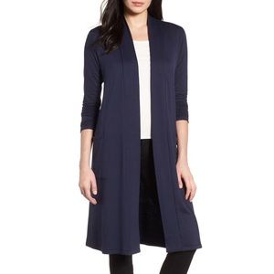 Bobeau Elegant Fleece Cardigan Navy Size Large